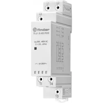 Finder 70.61.8.400.P000 3-Phase Voltage Monitoring Relay, 400 V AC, 1 CO, DIN Rail