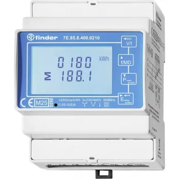 Finder 7E.85.8.400.0212 Single-Phase Digital Energy Meter, 230 V AC, 40 A, DIN Rail, 1 Module, S0 Pulse Output