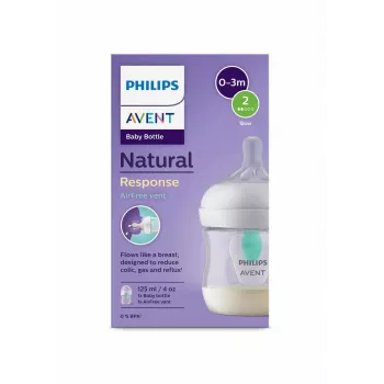 Philips Avent Natural Response Anti-Colic Baby Bottle with AirFree Vent, 125 ml, Newborn Flow 1, 0m+