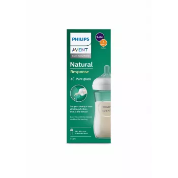 Philips AVENT Natural Response Glass Baby Bottle 240 ml, Medium Flow Teat, 1m+