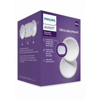 Philips Avent Disposable Nursing Pads (Pack of 100) | Ultra-Absorbent, Contoured, Individually Wrapped