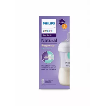 Philips Avent Natural Response Anti-Colic Baby Bottle with AirFree Vent 260 ml, Medium Flow Teat, 1m+
