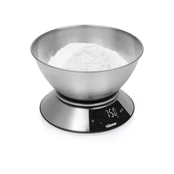 Tristar KW-2453 Digital Kitchen Scale with Stainless Steel Bowl, 5 kg Capacity, 1 g Accuracy, LCD Display, Tare Function, Silver