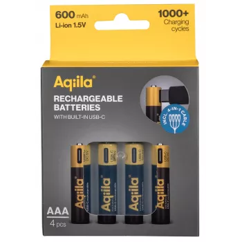 AQIILA AAA NiMH Batteries with USB-C, 1.2 V, 600 mAh, 4-Pack AQ60AAA374C4