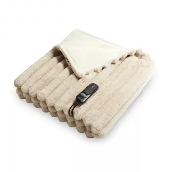 Duux Yentl Electric Blanket Striped Rabbit Faux Fur Beige 200x200 cm (DXOB01)