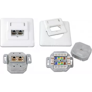Wirewin DD-TRIO-K5E UP2 WS Cat5e Shielded Flush-Mounted Data Socket, 2x RJ45, LSA, Pure White