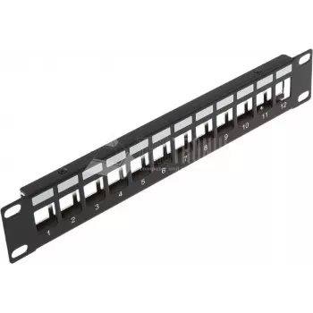 Wirewin TKS PANEL 12 12-Port Keystone Patch Panel, 10 inch Rackmount, Shielded, Black