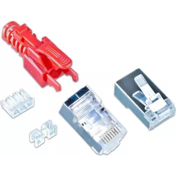 Wirewin MOD SL KAT6A STP 10 RT RJ-45 Plug, Cat.6A, STP, Tool-Free, Red, 10-Pack