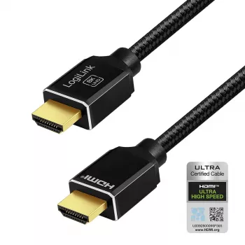 LogiLink HDMI Cable, A/M to A/M, 8K/60 Hz, 48 Gbps, Metal, Nylon, Certified, Black, 3 m