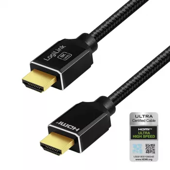 LogiLink HDMI Cable A/M to A/M 8K/60 Hz 48 Gbps Metal Nylon Certified Black 5 m
