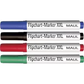 MAUL Flipchart Marker Set, Chisel Tip 3.0-6.5 mm, 4 Different Colours