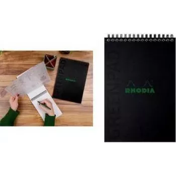 RHODIA GREENPAD Spiral Notebook A5+ ruled Black 160x210mm 90gsm 80 Sheets 119929C