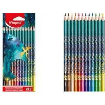 Maped DRAGON triangular coloured pencils, 12 assorted colours, break-resistant soft lead, cardboard case with dragon motif 862234