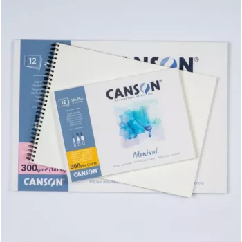 CANSON Montval watercolour paper pad, 160 x 284 mm, 300 g/m², 12 sheets, fine grain, glued on the short side C518408001