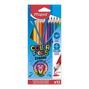 Maped COLOR'PEPS STRONG triangular coloured pencils, 12 assorted colours, 3.2 mm break-resistant lead, cardboard case 862712
