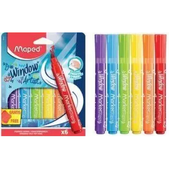 Maped MARKER'PEPS Window Marker, 6 Different Colours, 2 mm Round Tip, Cardboard Box 844822