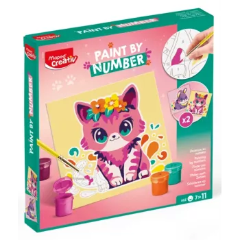 Maped Creativ paint by numbers set cat & rabbit - 2 pre-printed boards, acrylic paints, brush, from 7 years 907083