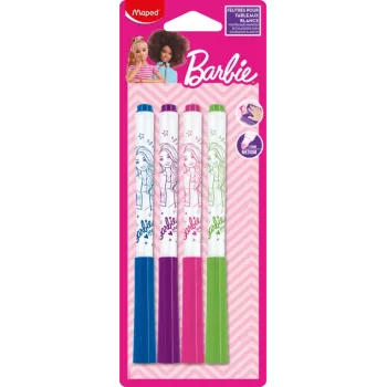 Maped Barbie Whiteboard Marker, 4-Pack, 1.5 mm Round Tip, Odourless Dry Wipe, Assorted Colours 741301