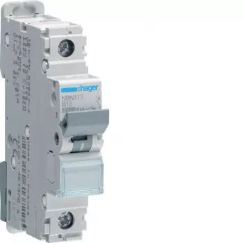 Hager NBN113 1-Pole 13A type B 10kA miniature circuit breaker (MCB), 1 module