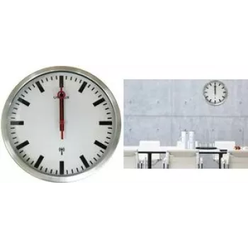 UNILUX STATION Radio Wall Clock, 350 mm, Silver Station Style, Black Square Hands 400124567
