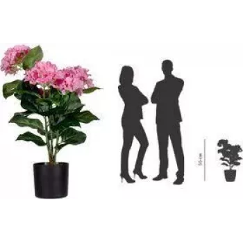 PAPERFLOW Artificial Hydrangea, Pink, 550 mm, Polyester Flowers and Leaves, Polyethylene Stem, 1 Piece (PAHORT55)
