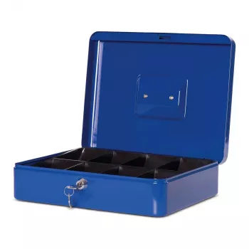 MAUL Cash Box Size 4 Blue 300x245x90 mm Steel with Coin Tray and Cylinder Lock 56114-37