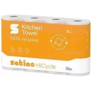 satino by wepa HiCycle Kitchen Roll, 3-ply, High-White Recycled Tissue, Triangular Embossing, 1 Roll 178320