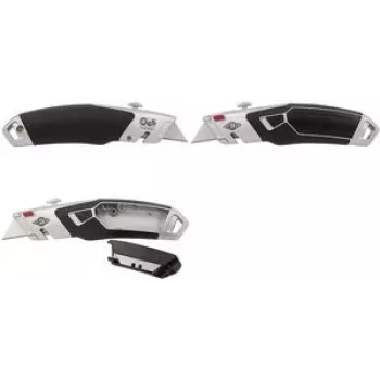 WEDO Safety Knife Profi Plus II, 3-Stage automatic blade retraction, Silver/Black, 3 cutting depths, 1 piece (78 851)