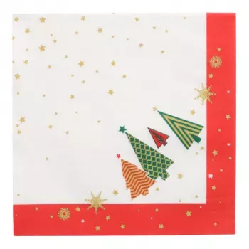 PAPSTAR Christmas Paper Tablecloths Christmas Trees 400 x 400 mm, 3-Ply, 1/4 fold, 20 napkins 89783