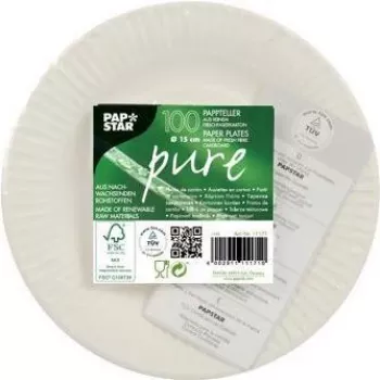 Papstar 11171 Round Cardboard Plates White Single Colour 100 pieces