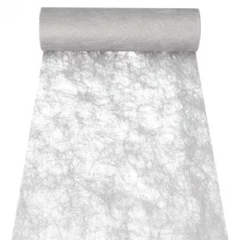 PAPSTAR Sizoflor table runner & decorative ribbon, Silver, 25 m x 30 cm, waterproof, 75% polyester / 25% polyamide 37064