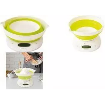 Little Balance LB 8064 Folding Kitchen Scale with Bowl, White/Light Green, 5 kg