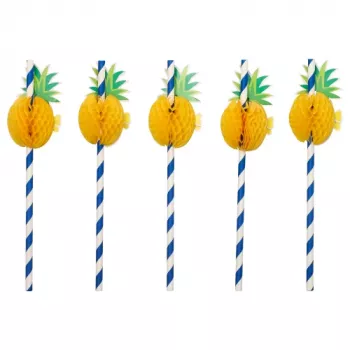 PAPSTAR pineapple paper drinking straws, 200 mm, Blue/White, 250 pieces (87780)