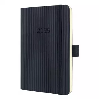 SIGEL Conceptum 2025 Weekly Planner A6 Black Faux Leather Thread-Bound with Pen Loop, 2 Ribbon Markers, Pocket & Card Slot C2523