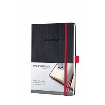 SIGEL Conceptum A5 Squared Notebook, Black/Red, Hardcover with Softwave Texture, 194 Pages, Red Edition CO662