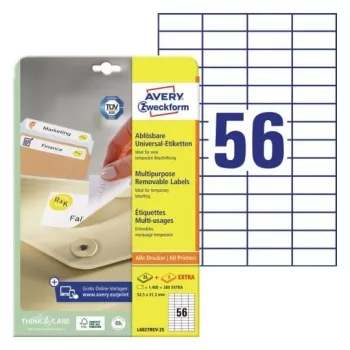 AVERY Zweckform Universal Labels 52.5 x 21.2 mm white removable with border ProNature 25 sheets (L6027REV-25)