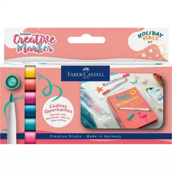 Faber-Castell Goldfaber Creative Marker Set, 6 Different Colours, Holiday Vibes Edition, Water-Based Ink, Brush Tip 161013