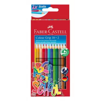 Faber-Castell Colour GRIP Triangular Coloured Pencils, assorted colours, 10 pieces, Soft-Grip Zone, break-resistant 3.3 mm lead, water-based lacquer, promo case 201585