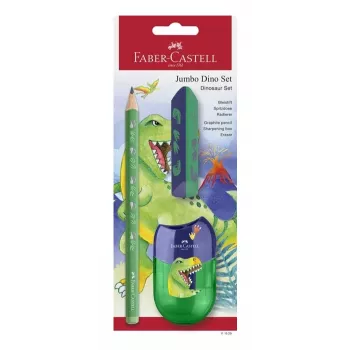 Faber-Castell Dino Jumbo Writing Set, Green, 3 pens, 3 mm lead, ergonomic triangular, break-resistant, from 3 years 111529