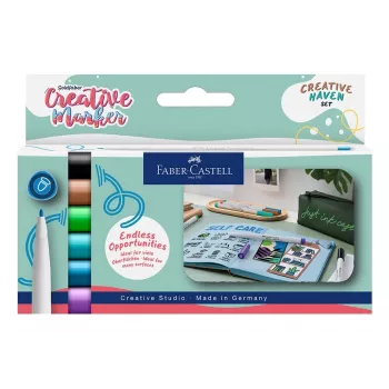Faber-Castell Goldfaber Creative Marker Set Creative Haven, 6 Different Colours, Water-Based Ink, Brush Tip 160603
