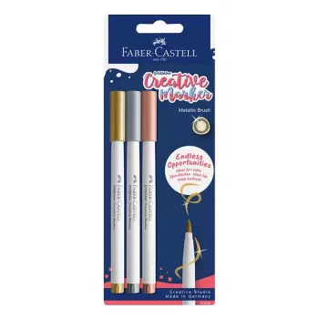 Faber-Castell Goldfaber Creative Marker Set, 3 Different Colours, Pigmented Water-Based Ink, Odourless, Smudge-Proof, Splash-Proof, Blister Pack 161005