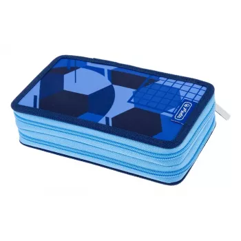 HERLITZ Blue Goal Double Pencil Case, 23 Pieces, 2 Compartments, Zip, Coloured Lining 400205859