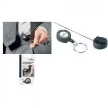 DURABLE Jojo Retractable Keyring with Key Ring, Black, 80 cm cord, 10-pack 822258