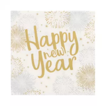 PAPSTAR Happy New Year Napkins 330 x 330 mm, 3-ply, 1/4 fold, 20-pack 89772