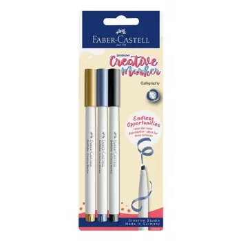 Faber-Castell Goldfaber Creative Marker Set, 3 Pieces, Water-Based, Brush Tip, Various Colours (Black, Grey, White), Blister Pack 160905