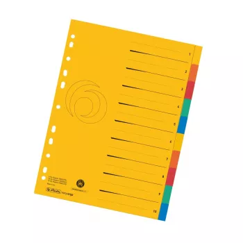 Herlitz A4 Oversize Cardboard Register, 10-Part, Blank Tabs, 5 Colours, Manila Recycled Cardboard, Pre-Punched with Organisation Print 300006188