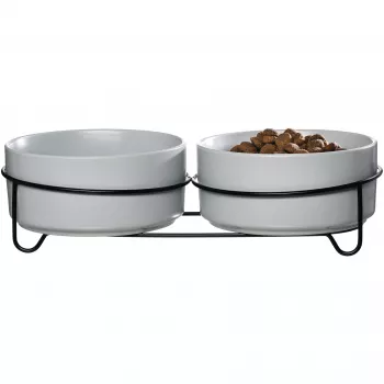 Ritzenhoff & Breker TARO Double Dog Bowl Set, 880 ml, Grey Stoneware with Black Metal Stand 450521