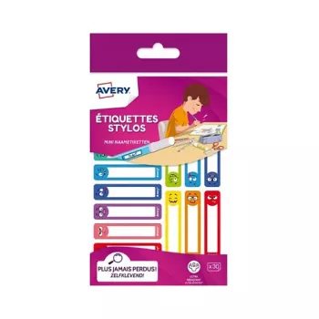 AVERY Pen Labels, Paper, 10 x 50 mm, Coloured Borders, Rounded Corners, Hand-Writable, Permanently Adhesive – 30 Labels (RESMI30S)