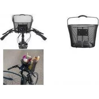 FISCHER E-Bike PLUS Handlebar Basket, Fine-Mesh Steel Wire, Black, Quick Release, 5 kg 50653
