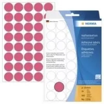 HERMA 2256 Permanent Adhesive Round Labels Bright Red 19 mm, 960 Labels (24 Sheets x 40)